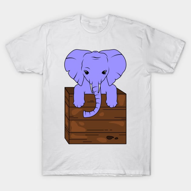 Cute elephant looking out of a box T-Shirt by Markus Schnabel